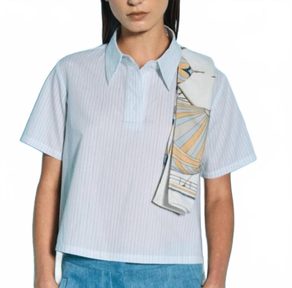 NEW WE-AR4 crew short sleeve stripe shirt in white pinstripe